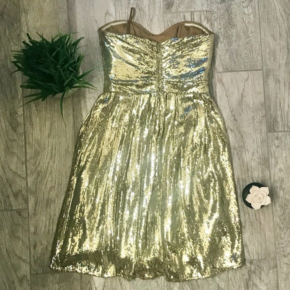 Badgley Mischka Gold Sequin Strapless Corset Dress - Picture 6 of 7